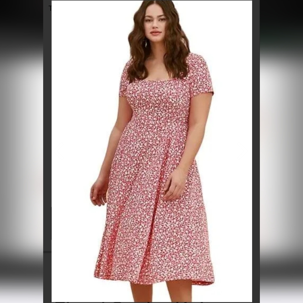TORRID Fuchsia Pink Floral Scuba Knit Midi Dress Size 1